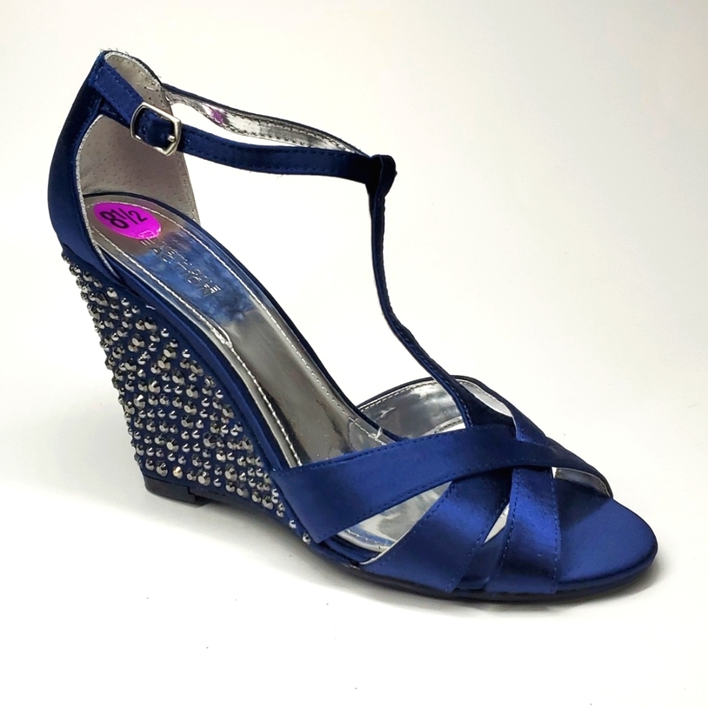 Kenneth Cole Reaction Blue Sparkle Dove Ankle Strap Wedge Heeled Sandals